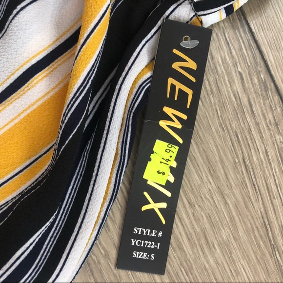 NEW MIX navy, white, and yellow striped trousers size small - Picture 4 of 6